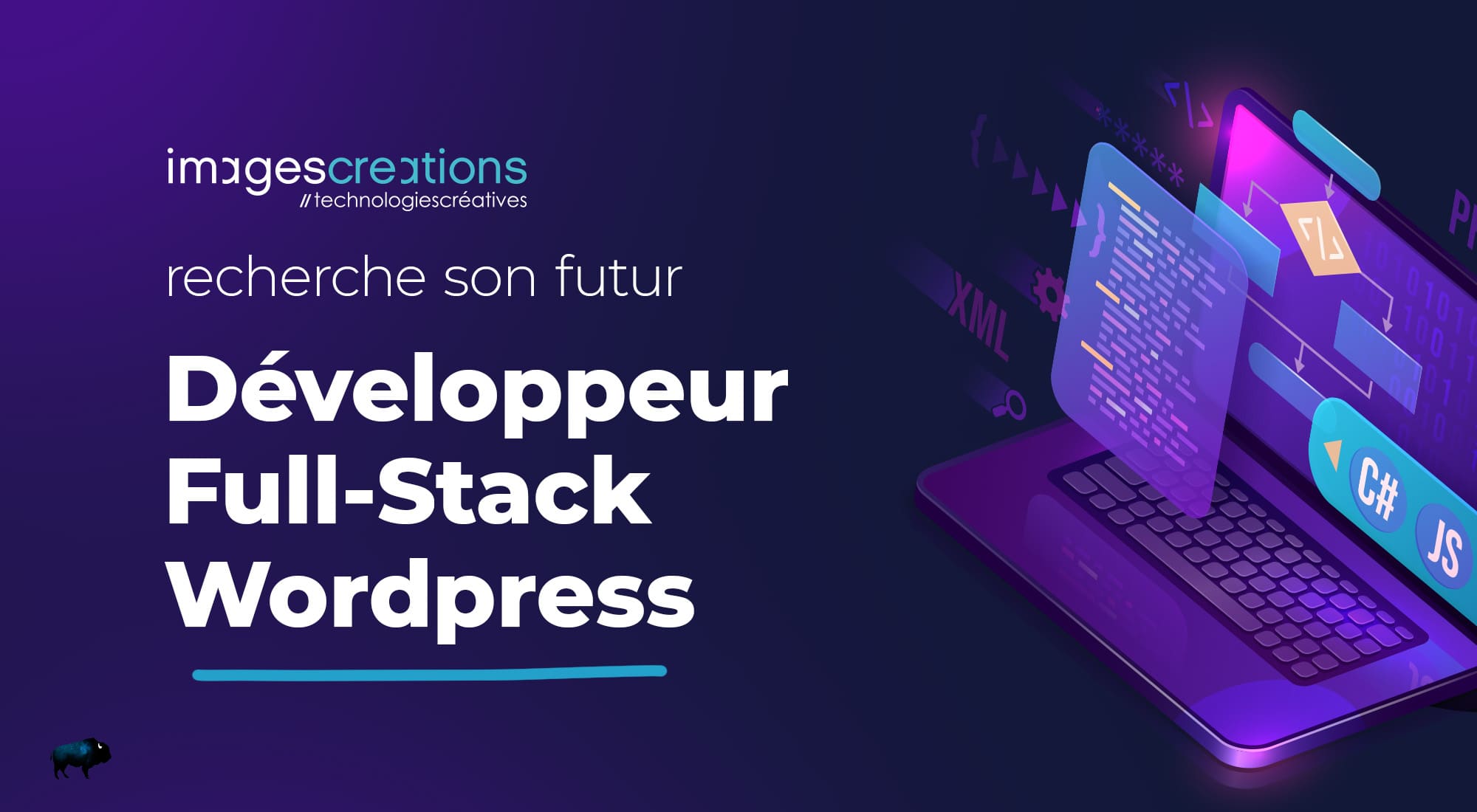 Bannière offre d'emploi Développeur Full-Stack WordPress ImagesCréations